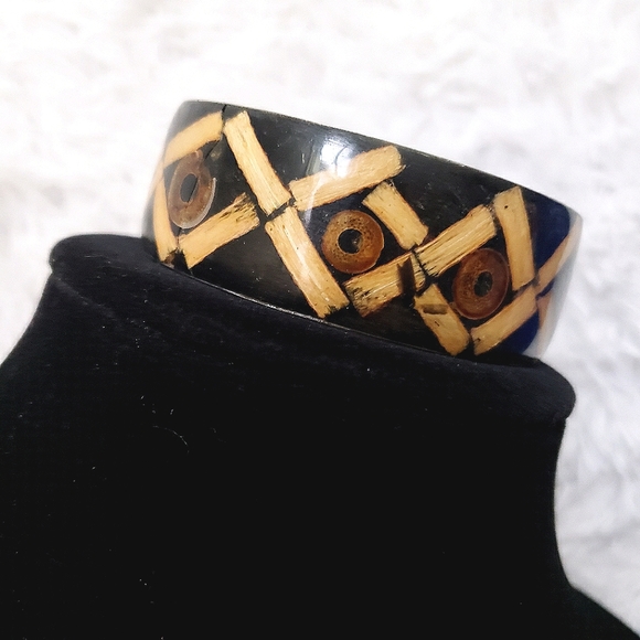 Tribal Wooden Inlay Bangle Bracelet - Picture 9 of 16